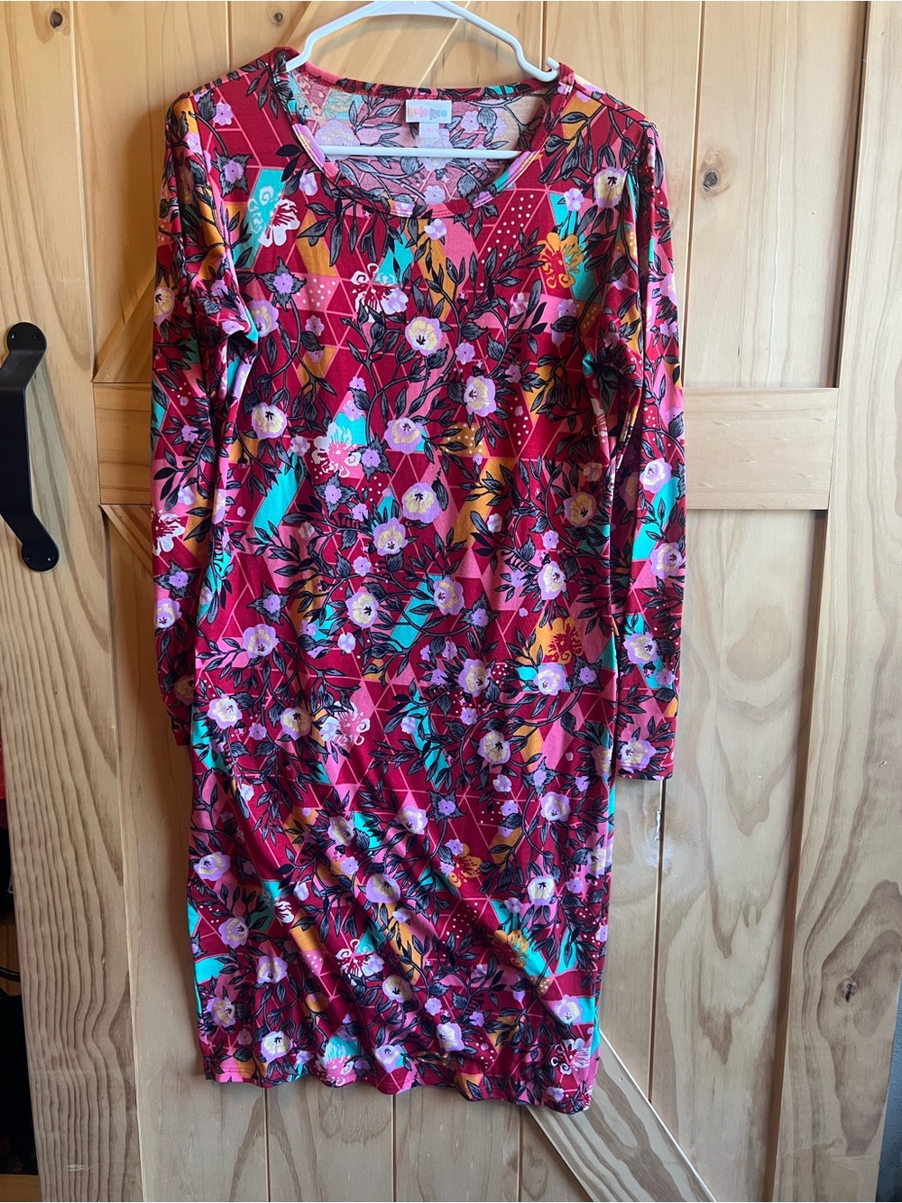 LuLaRoe Debbie Red Floral Dress with Teal Accents Size S Bright Fun Spring Vaca